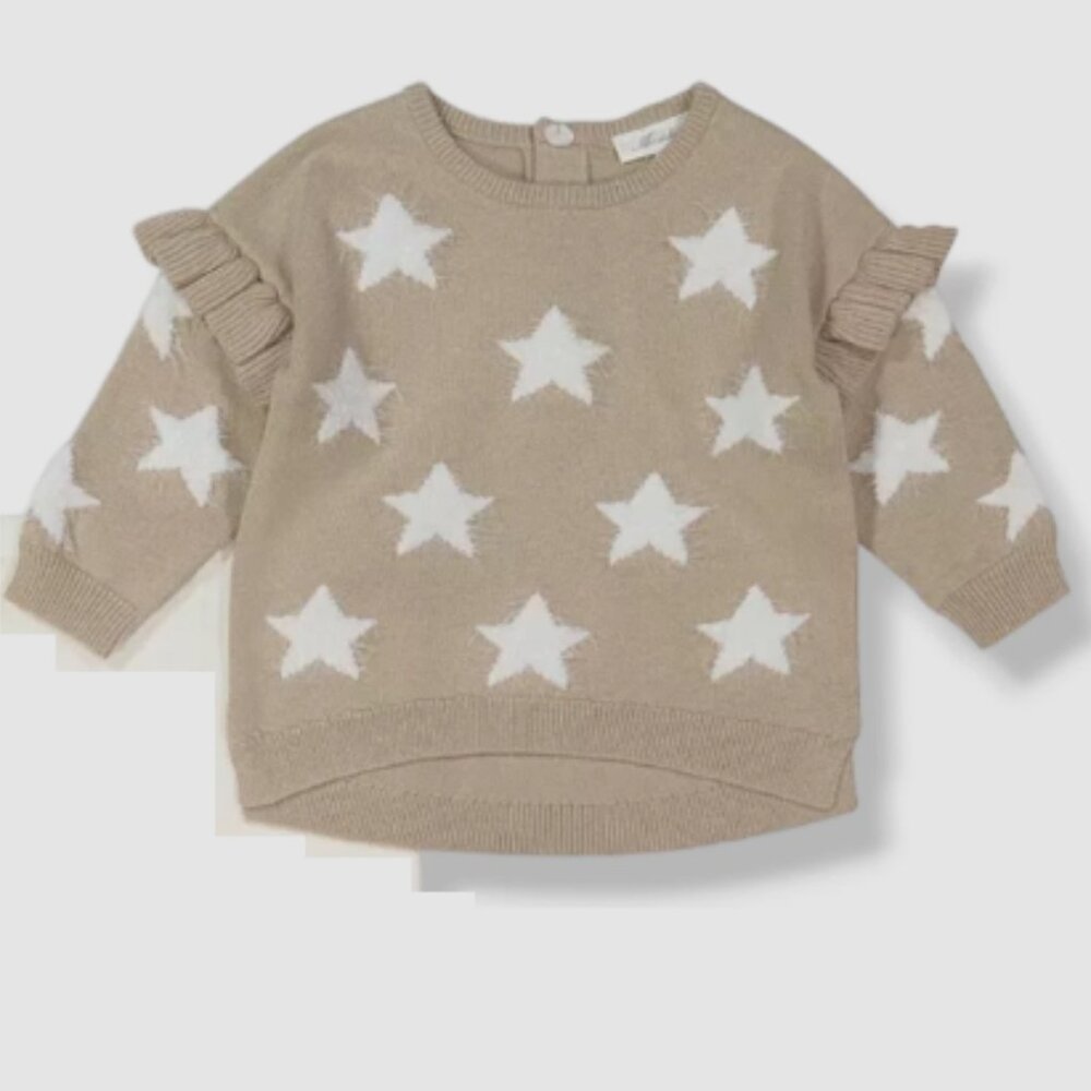 Miniclasix Girl's Star Intarsia Sweater 100% Cotton Size 18 months (20-24 lbs)